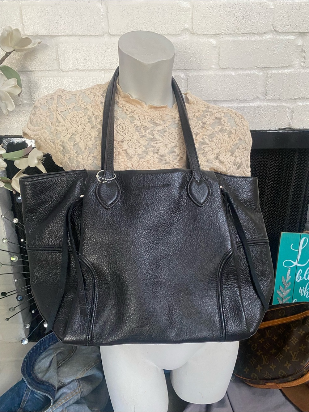Aimee Kestenberg Black Pebbled Leather Tote with Double Handles